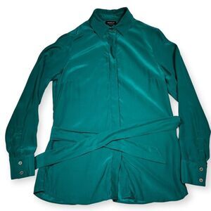 WORTH Teal Silk Buttondown Blouse Tunic‎ Top Belted Women’s Size S